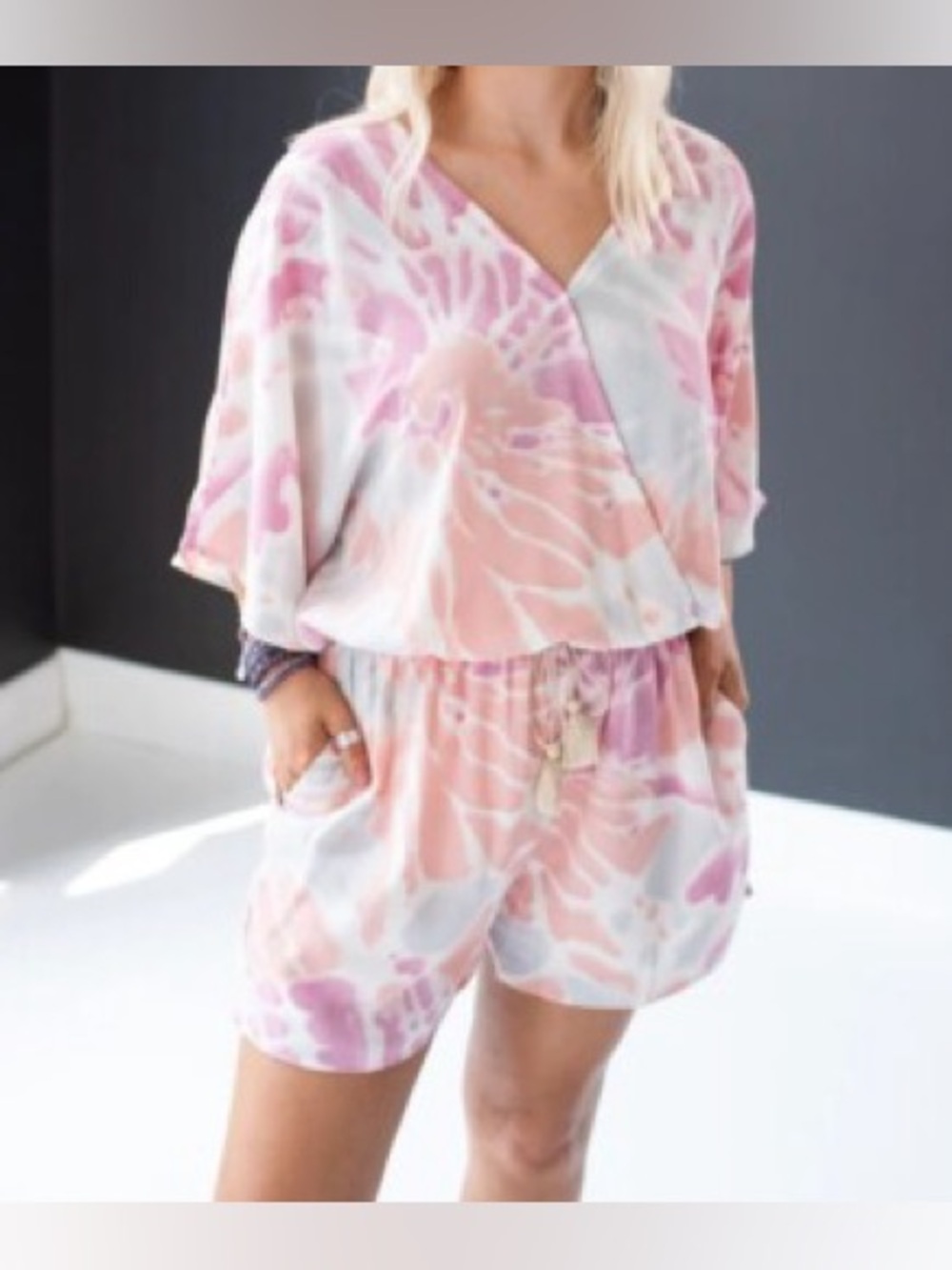 Relaxed Tie-Dye Pink & White Sleep Romper
